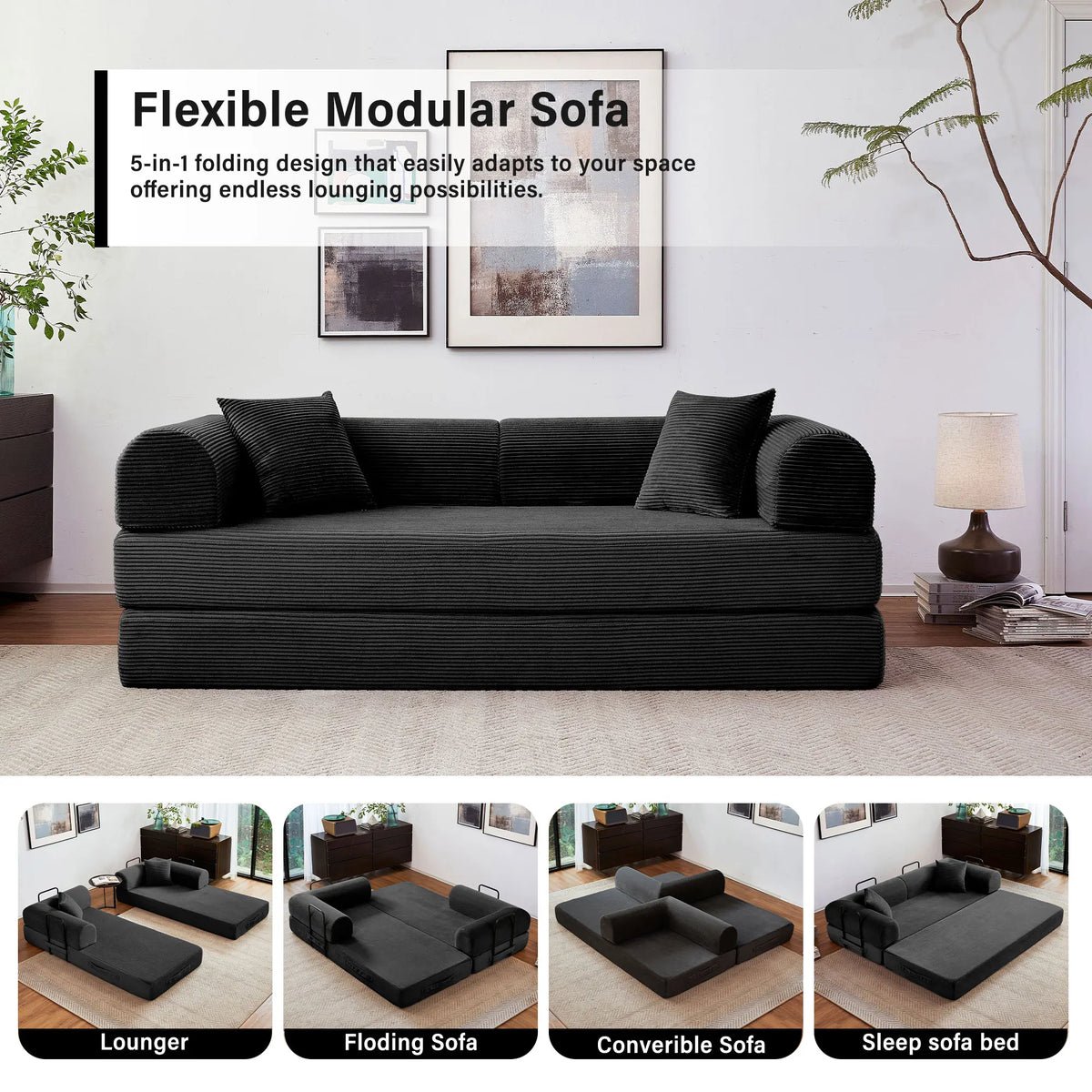 Foldable Convertible Futon Sleeper Sofa Bed With L Shaped Armrests