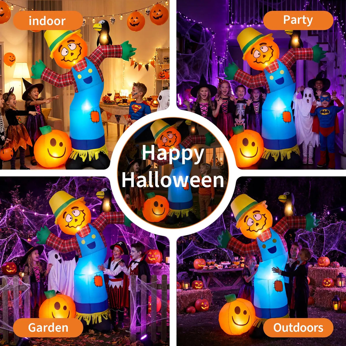 Halloween Inflatable Pumpkin Scarecrow Lighted Outdoor Decor for Porch Lawn