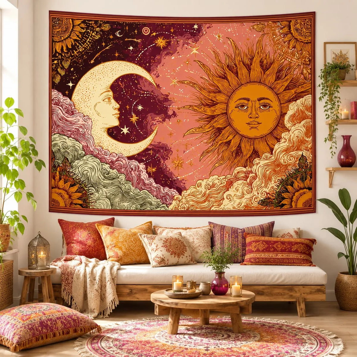 Celestial Sun And Moon Tapestry Wall Hanging Decor for Bedroom and Living Room