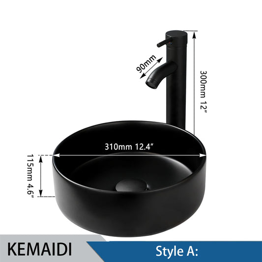 MEKKHALA Round Ceramic Above Counter Bathroom Sink With Faucet Set
