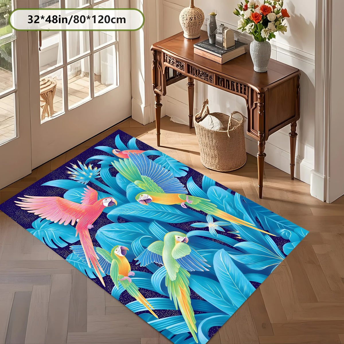 Large Area Rug Tropical Leaf Parrot Print Soft Velvet Smooth Living Room Bedroom Home Decor Area Rug