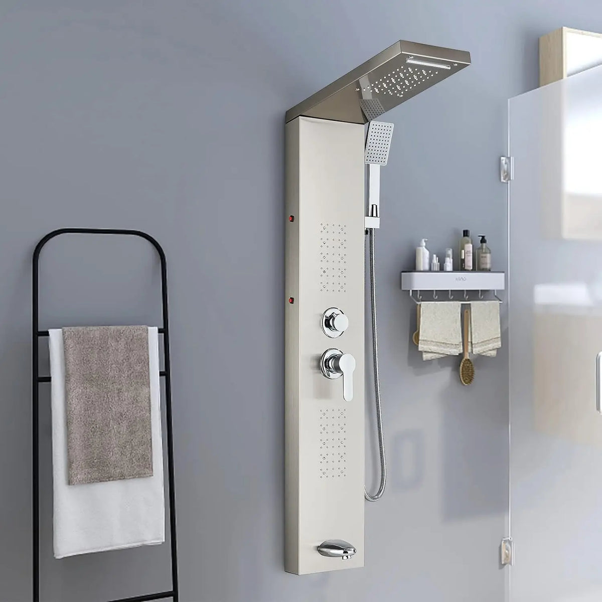 Stainless Steel Shower Panel With LED Head And Body Jets