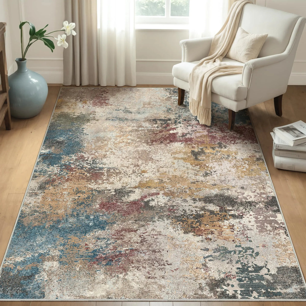 Washable Rugs Area Rugs for Living Room Bedroom, Modern Abstract Rug Ultra Soft Indoor Area Rugs for Dining Room, Low Pile Carpet with Non Slip Backing, Abstract