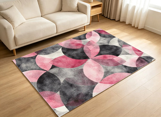 Large Area Rug Pink Gray Staggered Semi Circular Print Modern Minimalist Soft Velvet Living Room Bedroom Home Decor Area Rug