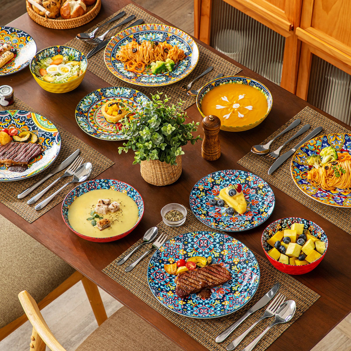 MALACASA Ceramic Dinnerware Set with Plates and Assorted Bowls