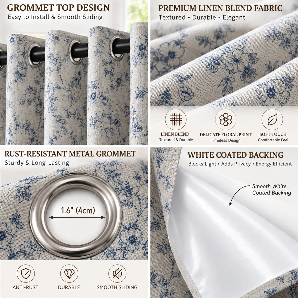 Floral Print Blackout Curtains With Thermal Insulation And Noise Reduction