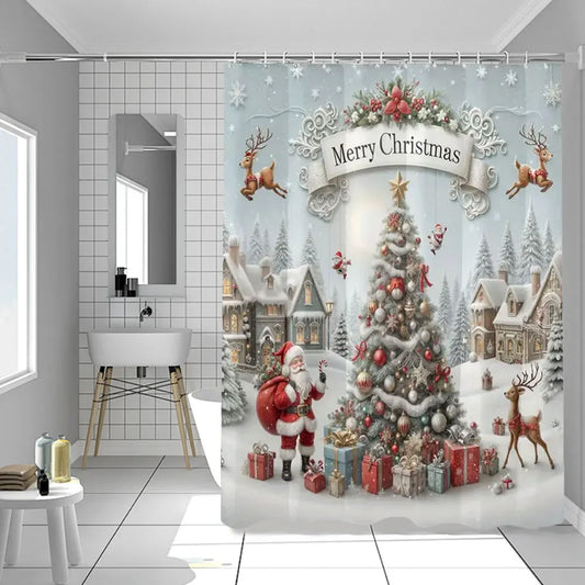Shunmaii Christmas Santa Claus Polyester Shower Curtain Bathroom Decor