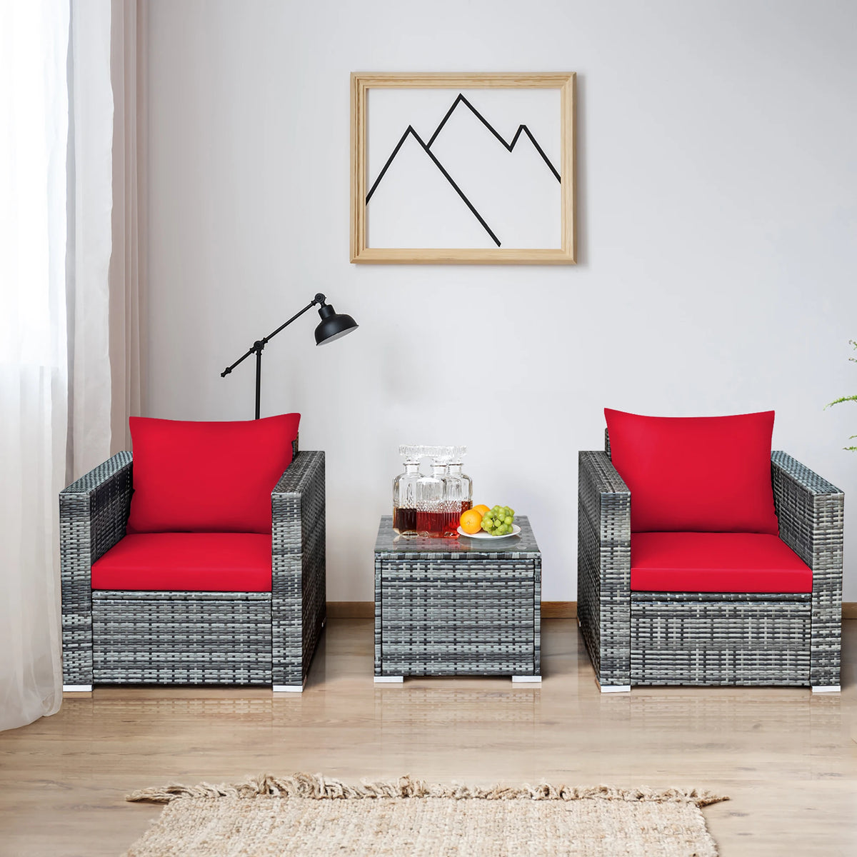 HOMASIS Outdoor Rattan Bistro Furniture Set With Cushioned Seating