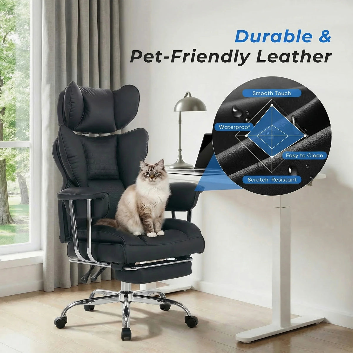 JHK Ergonomic Reclining Office Chair With Footrest And Adjustable Height
