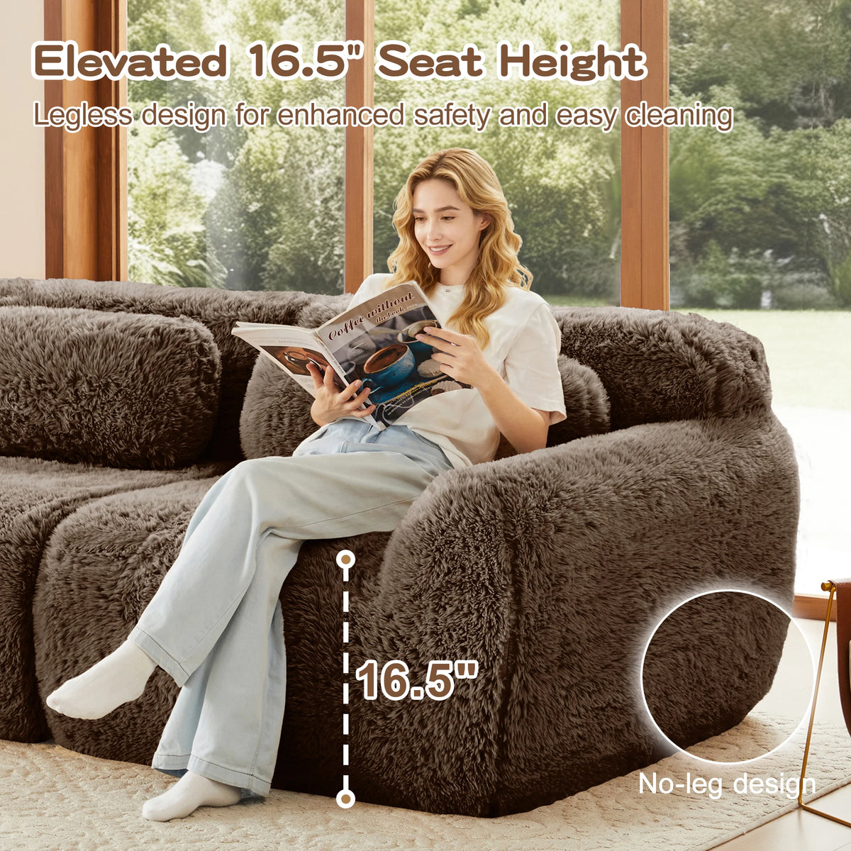U Shaped Modular Boneless Sofa With Plush Ergonomic Cushions