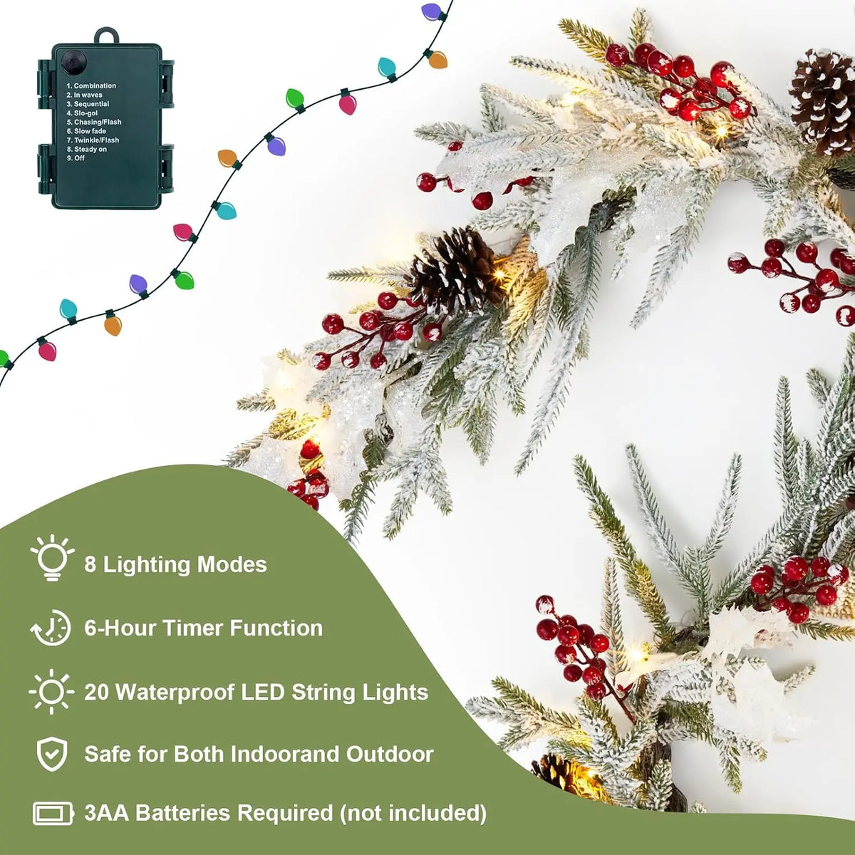 Garvee Prelit Christmas Garland With LED Lights And Lighting Modes