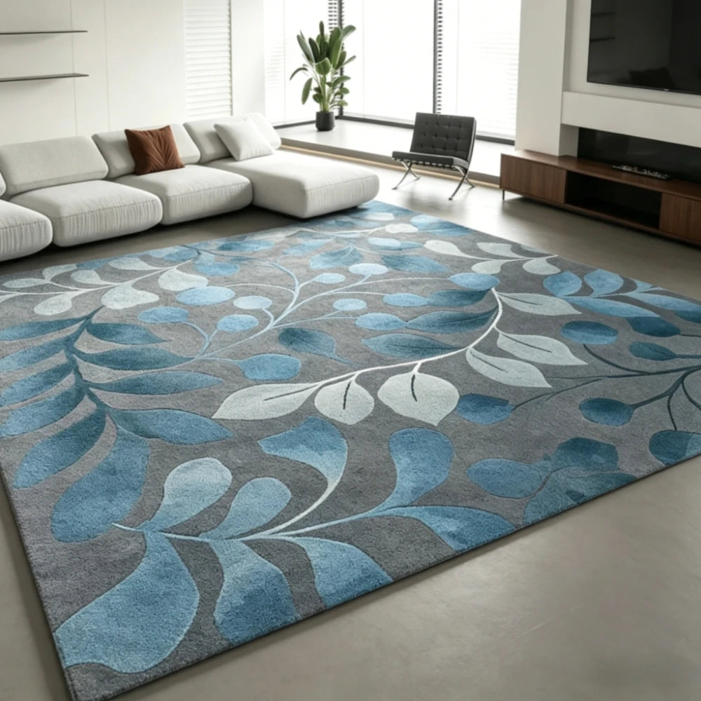 Leaf Pattern Washable Area Rug With Non Slip Rubber Backing