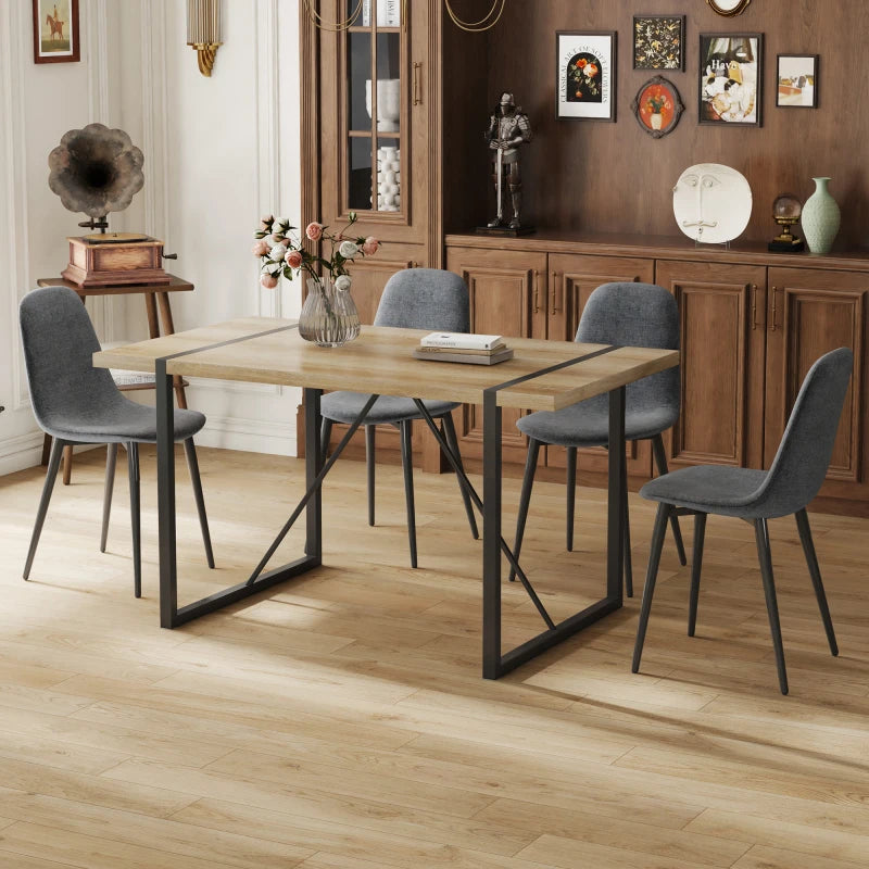 Rustic Industrial Dining Table and Upholstered Chair Set