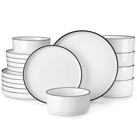 MALACASA Ceramic Dinnerware Set With Plates Bowls And Rim Design