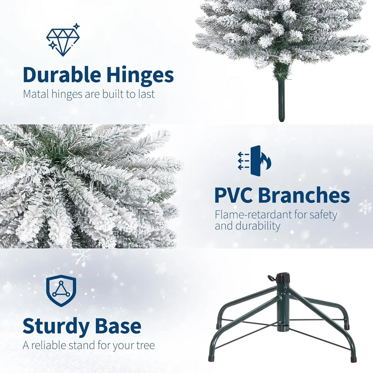 Tall Slim Artificial Pencil Christmas Tree with Snow Flocking Realistic Mixed PVC Branches Space-Saving Holiday Decoration