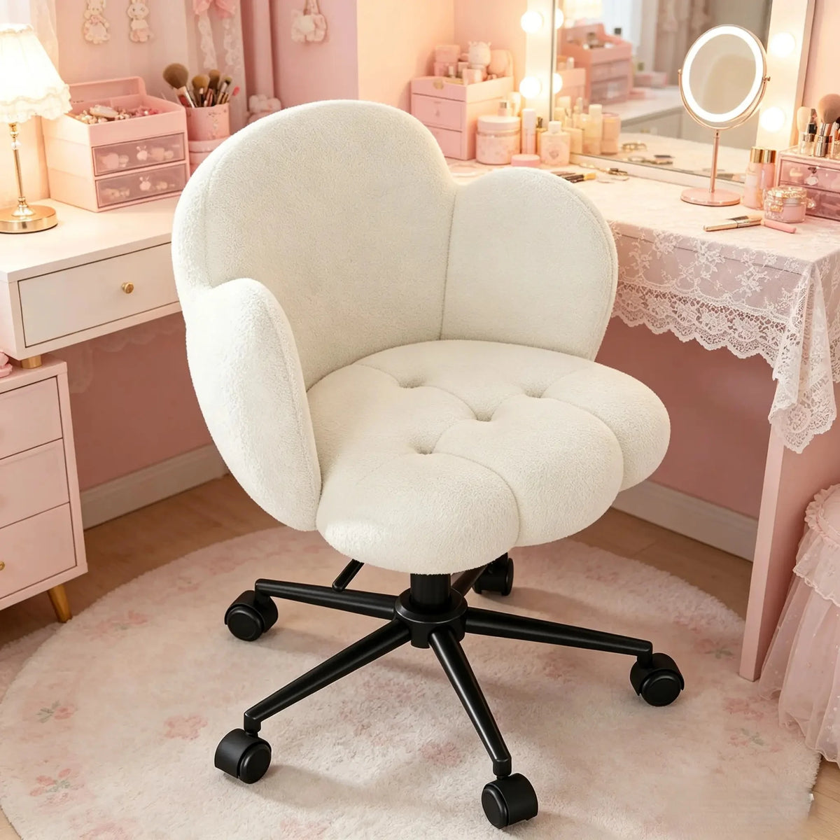 EnHomee Petal Vanity Chair With Wheels, Adjustable Swivel Desk Chair