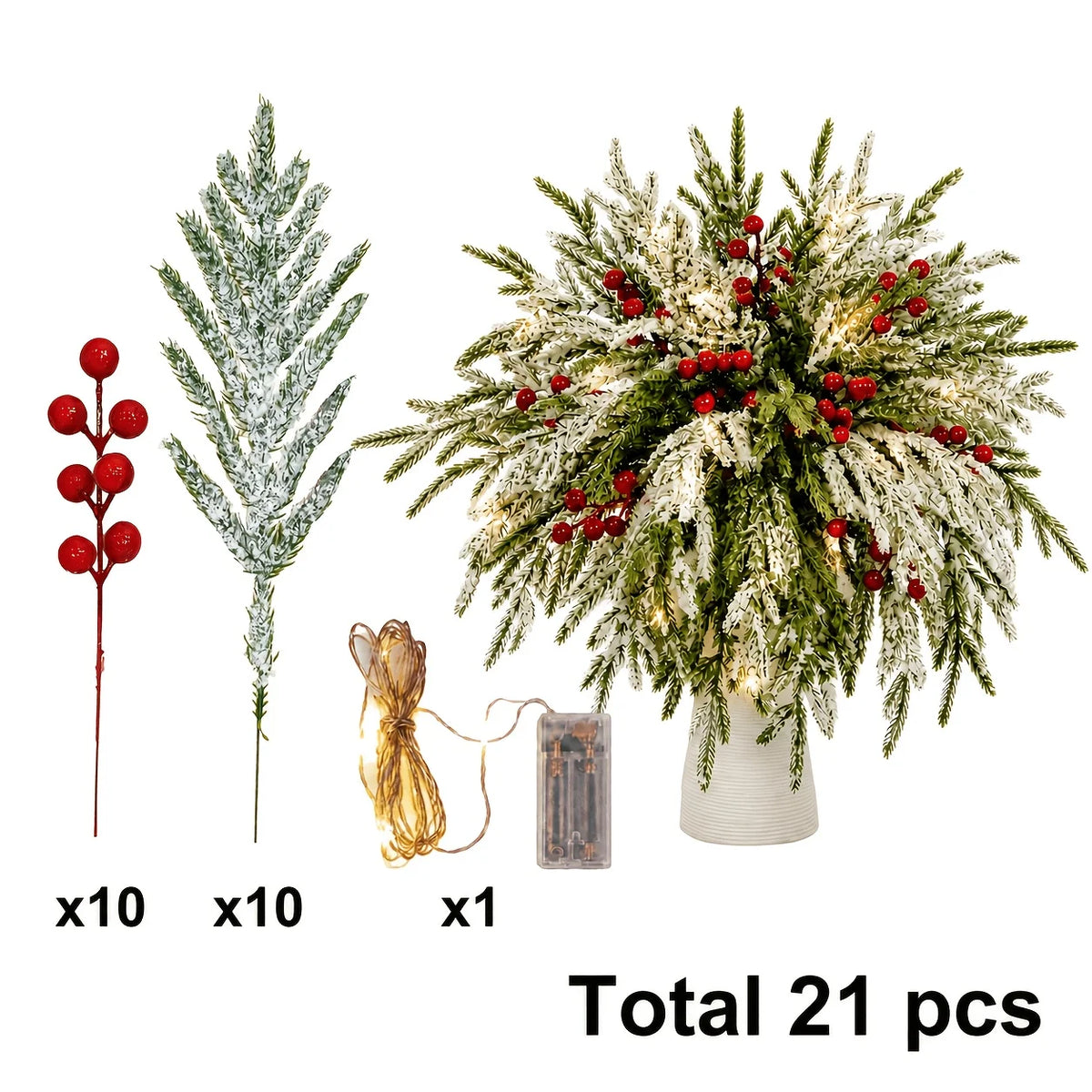 Artificial Norfolk Pine Branches With Red Berries for Holiday Decor