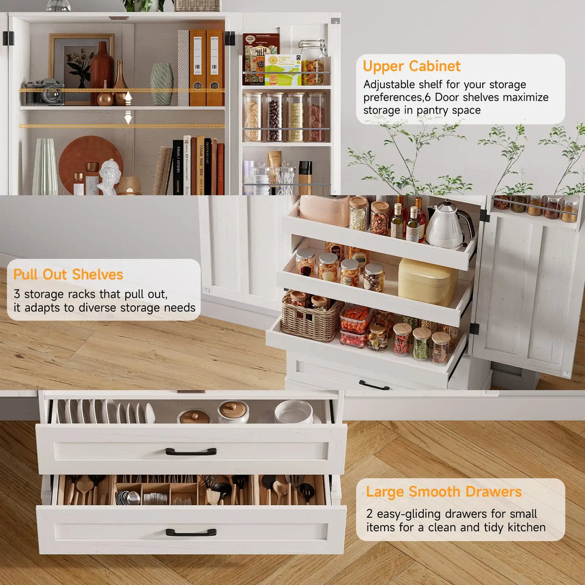 ONBRILL Six Door Farmhouse Kitchen Pantry Cabinet With Shelves