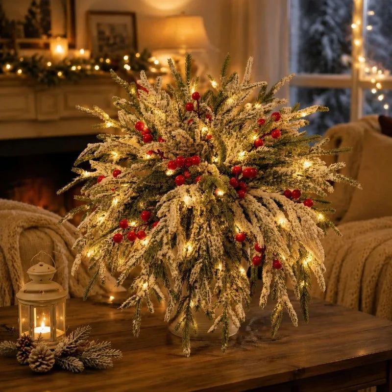 Artificial Norfolk Pine Branches With Red Berries for Holiday Decor