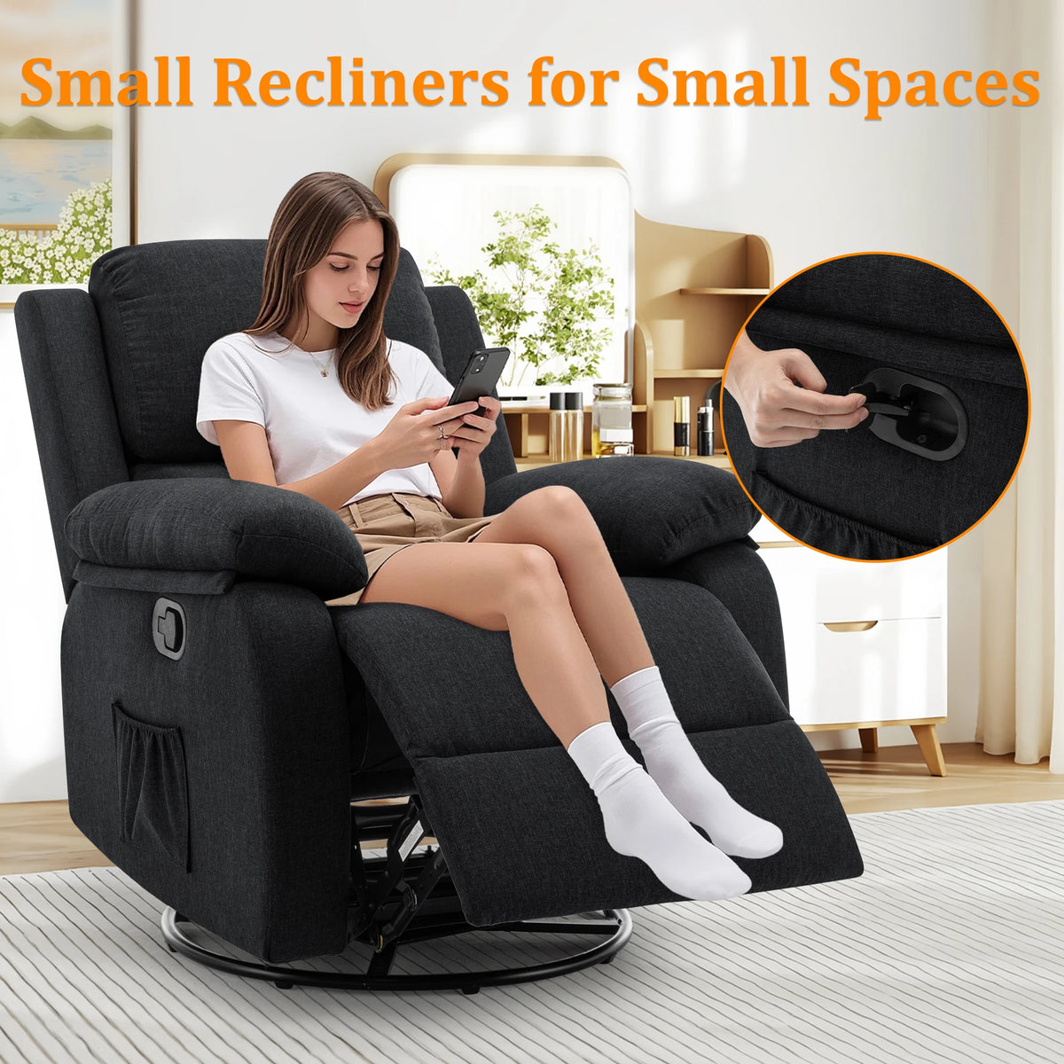 Korser Upholstered Swivel Rocker Recliner Chair for Home Furniture