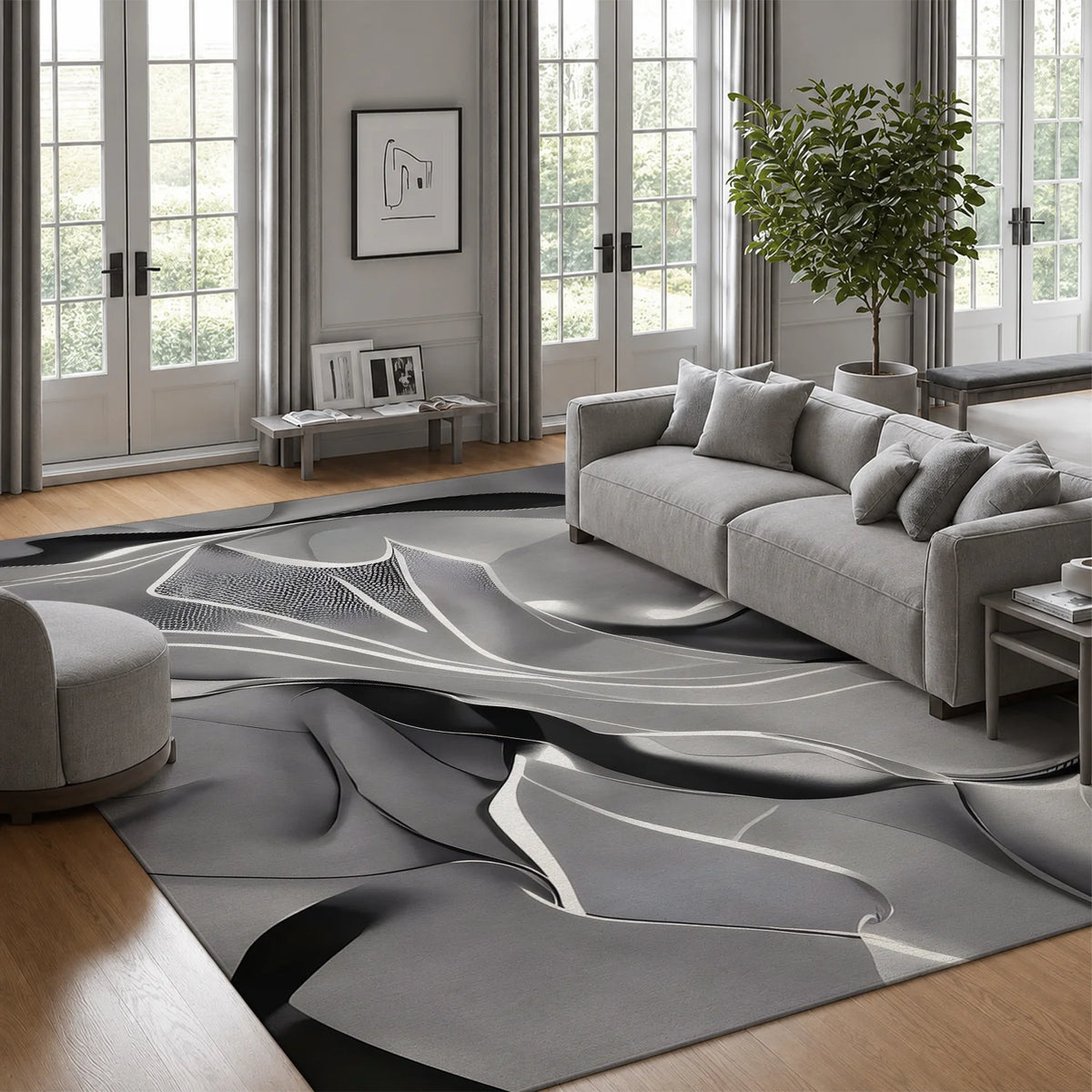 Washable Abstract Area Rug With Velvet Non Slip Backing