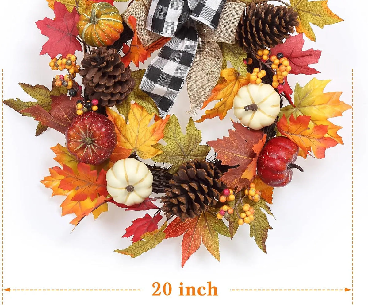 Garvee Autumn Pumpkin Wreath With Harvest Foliage For Door Decor