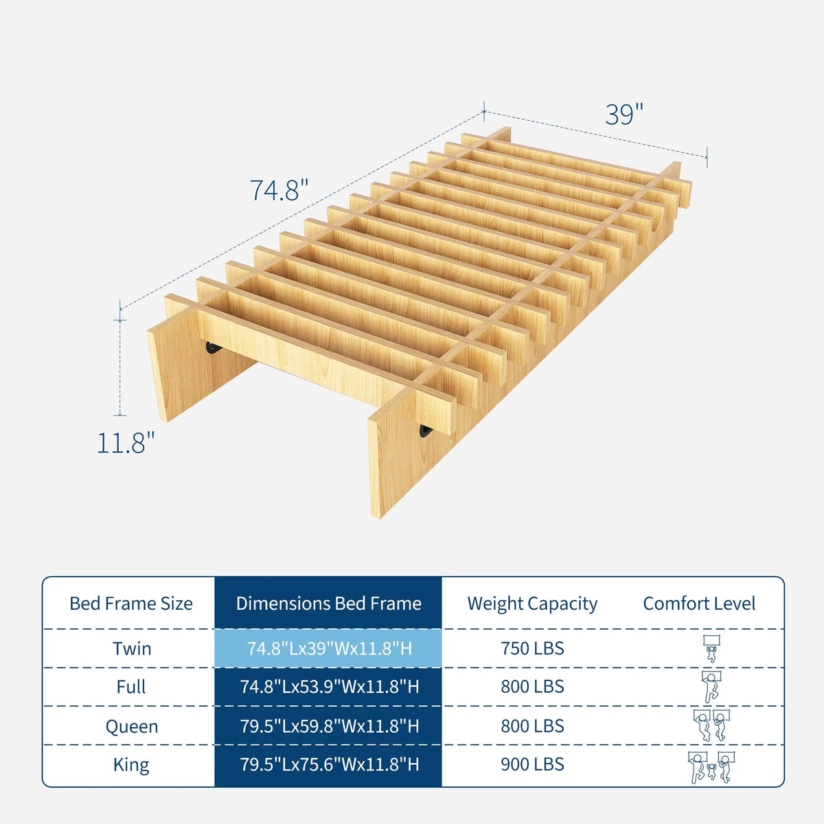HiMISS Wood Platform Bed Frame Without Headboard Box Spring Free