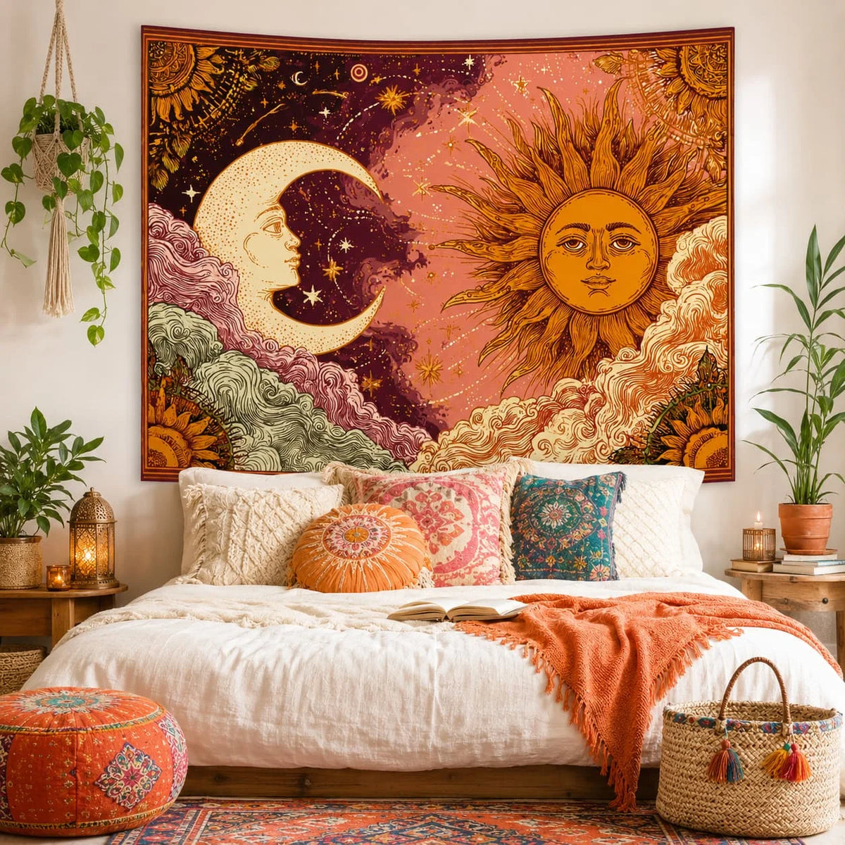 Celestial Sun And Moon Tapestry Wall Hanging Decor for Bedroom and Living Room