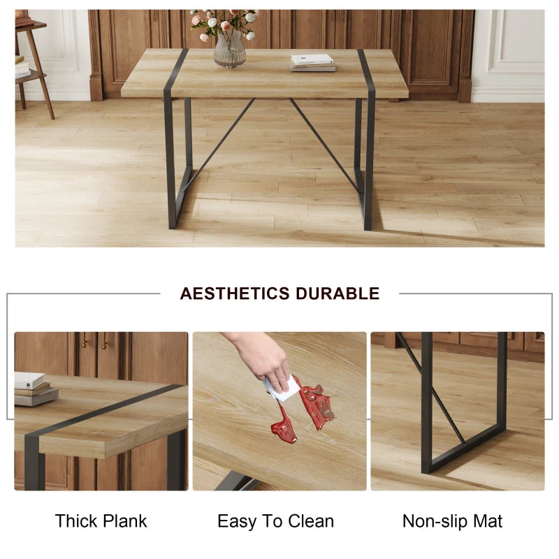 Rustic Industrial Dining Table and Upholstered Chair Set
