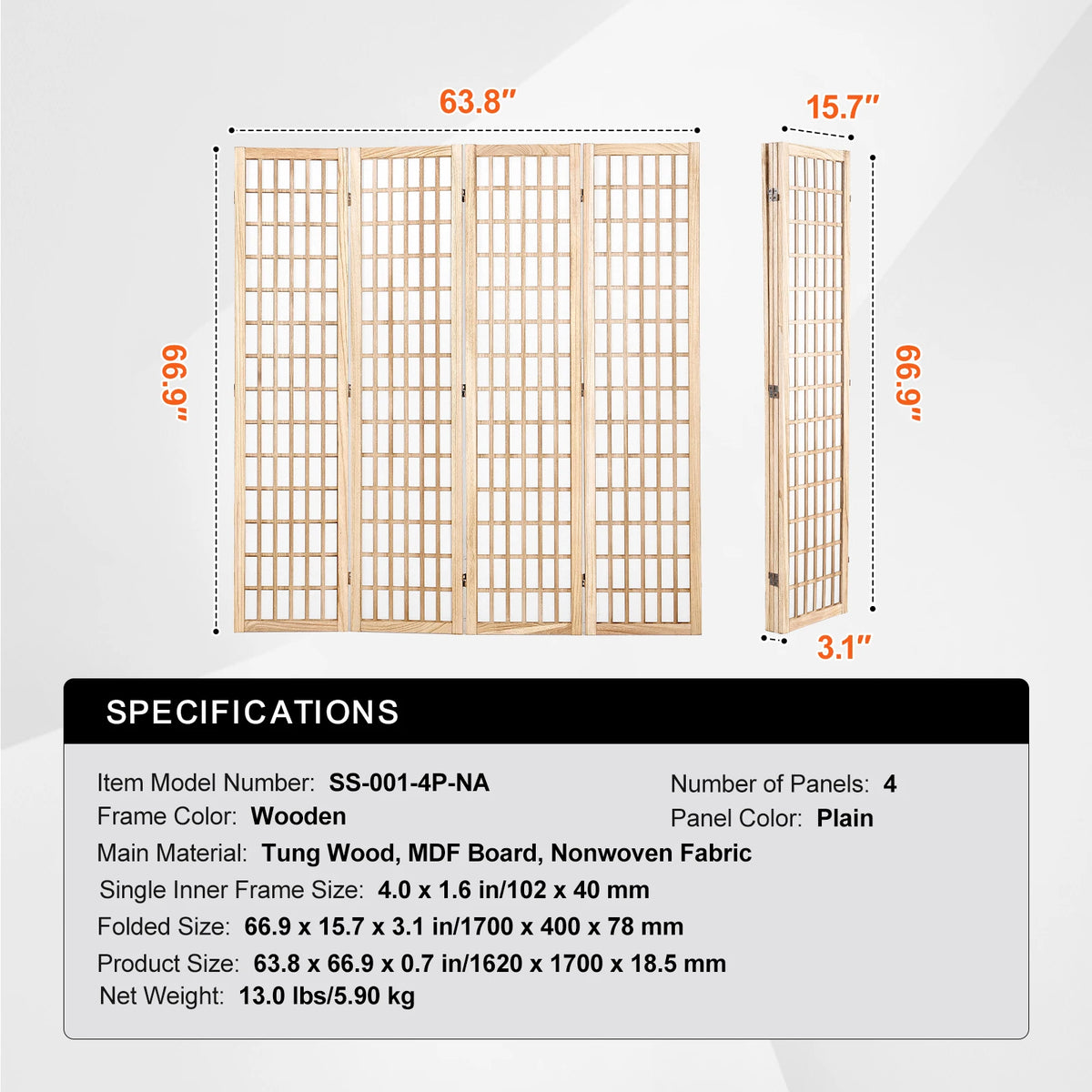 SucceBuy Wooden Folding Privacy Screen Room Divider for Home Office