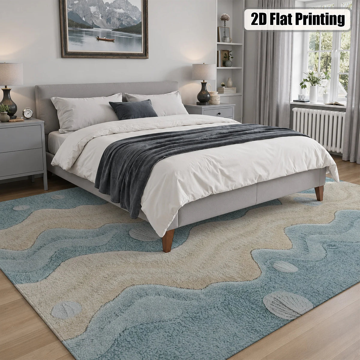 Machine Washable Coastal Wave Seashell Rug With Non Slip Backing