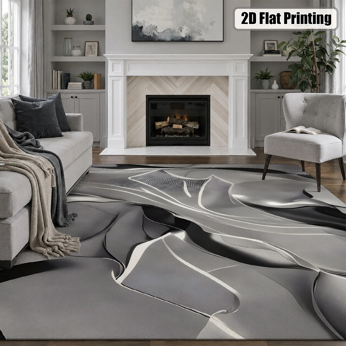 Washable Abstract Area Rug With Velvet Non Slip Backing