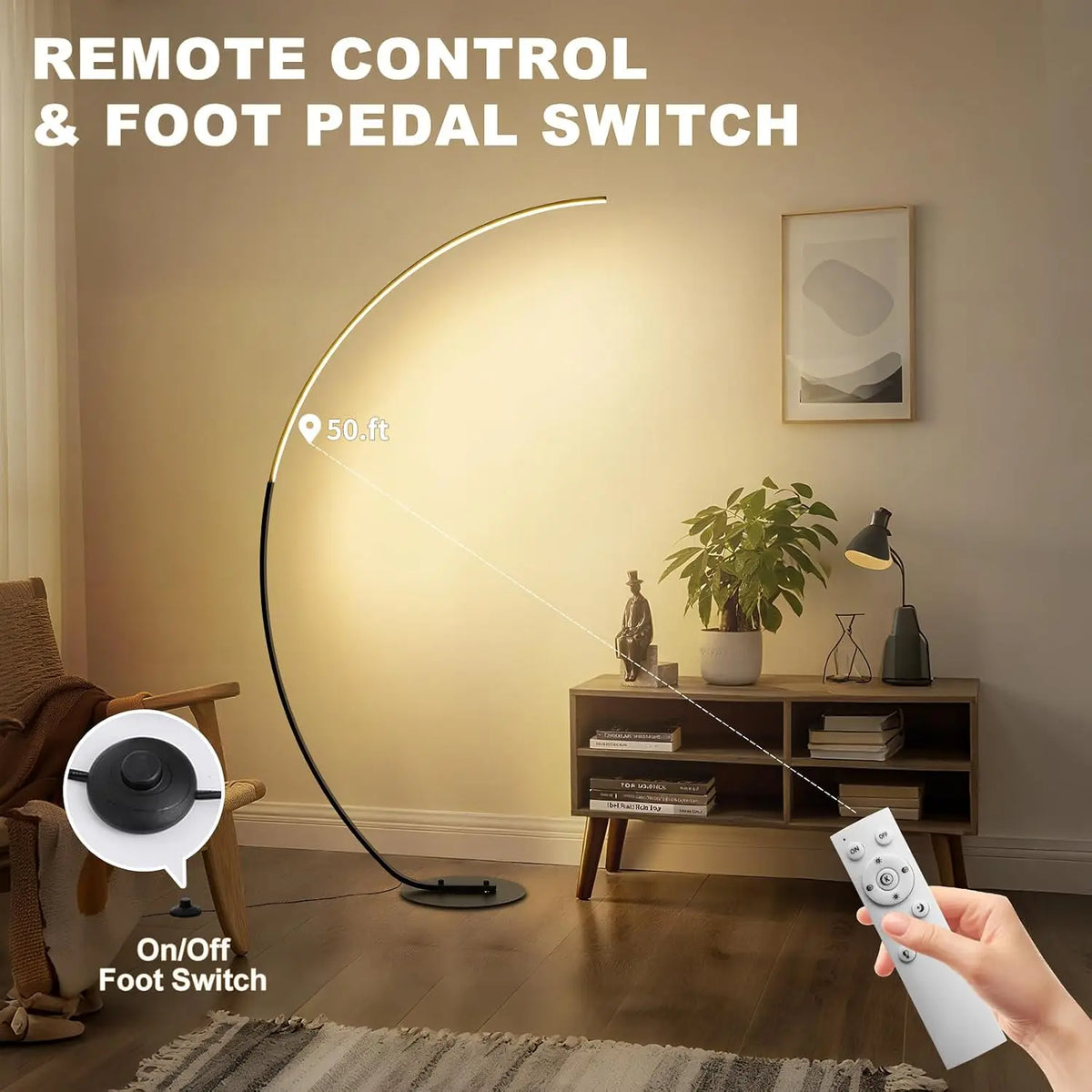 IYUNXI Arched LED Floor Lamp With Remote Dimmable Ambient Lighting