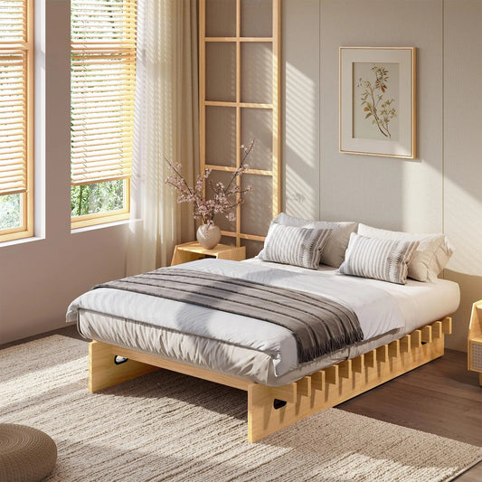 HiMISS Wood Platform Bed Frame Without Headboard Box Spring Free