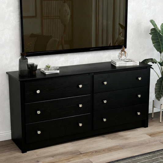 JHK Modern Wood Six Drawer Dresser Cabinet With Ample Storage