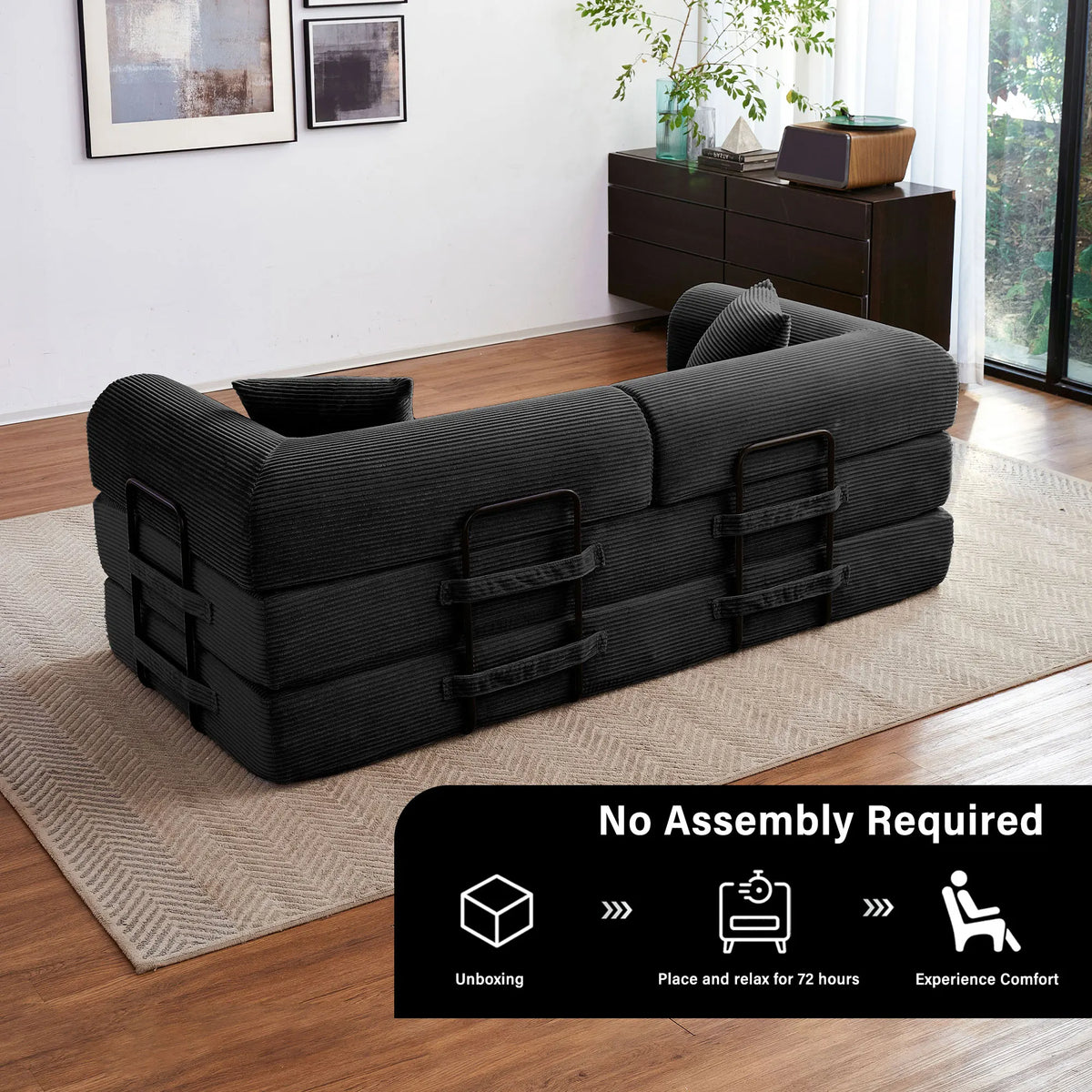 Foldable Convertible Futon Sleeper Sofa Bed With L Shaped Armrests