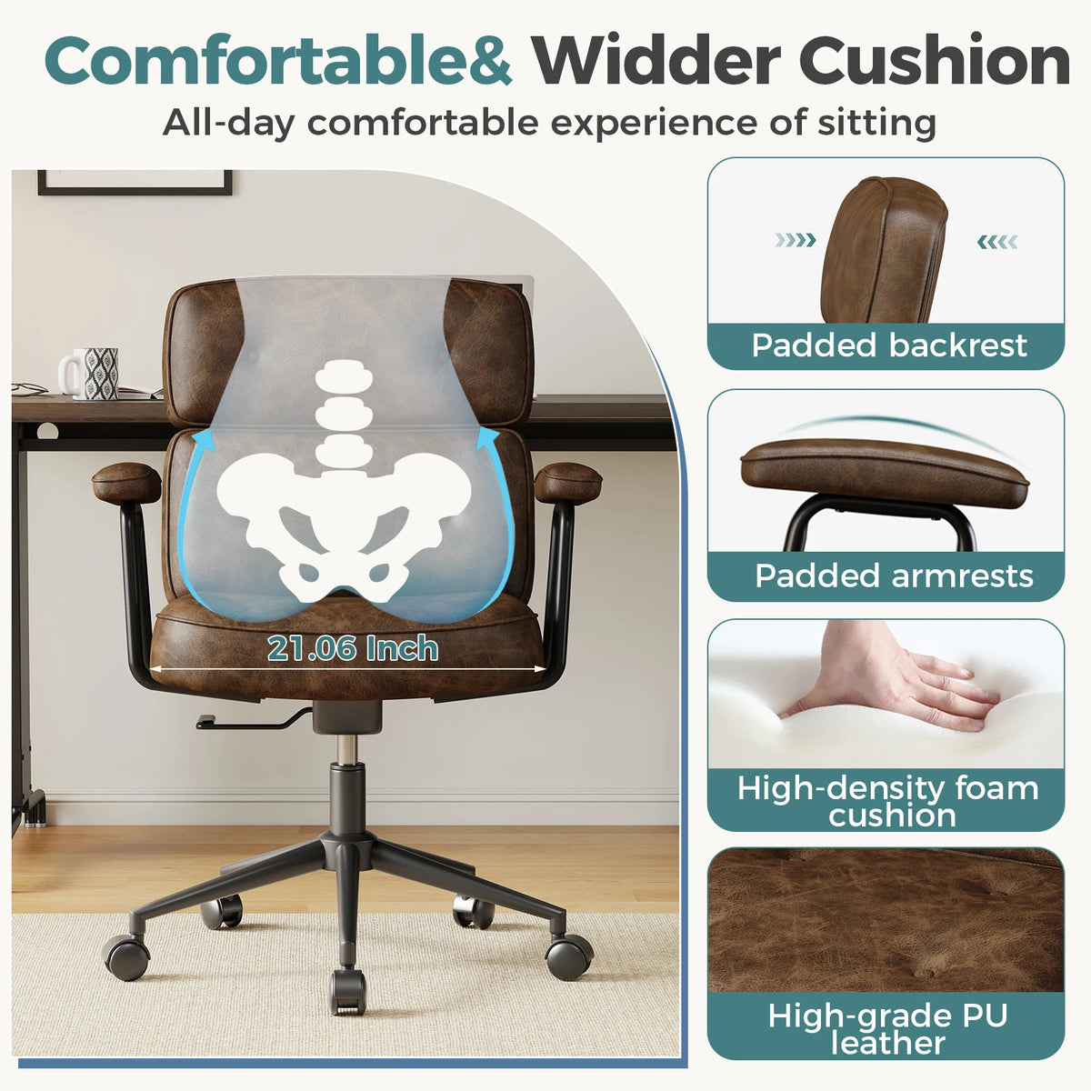 JHK Ergonomic PU Leather Office Chair With Lumbar Support