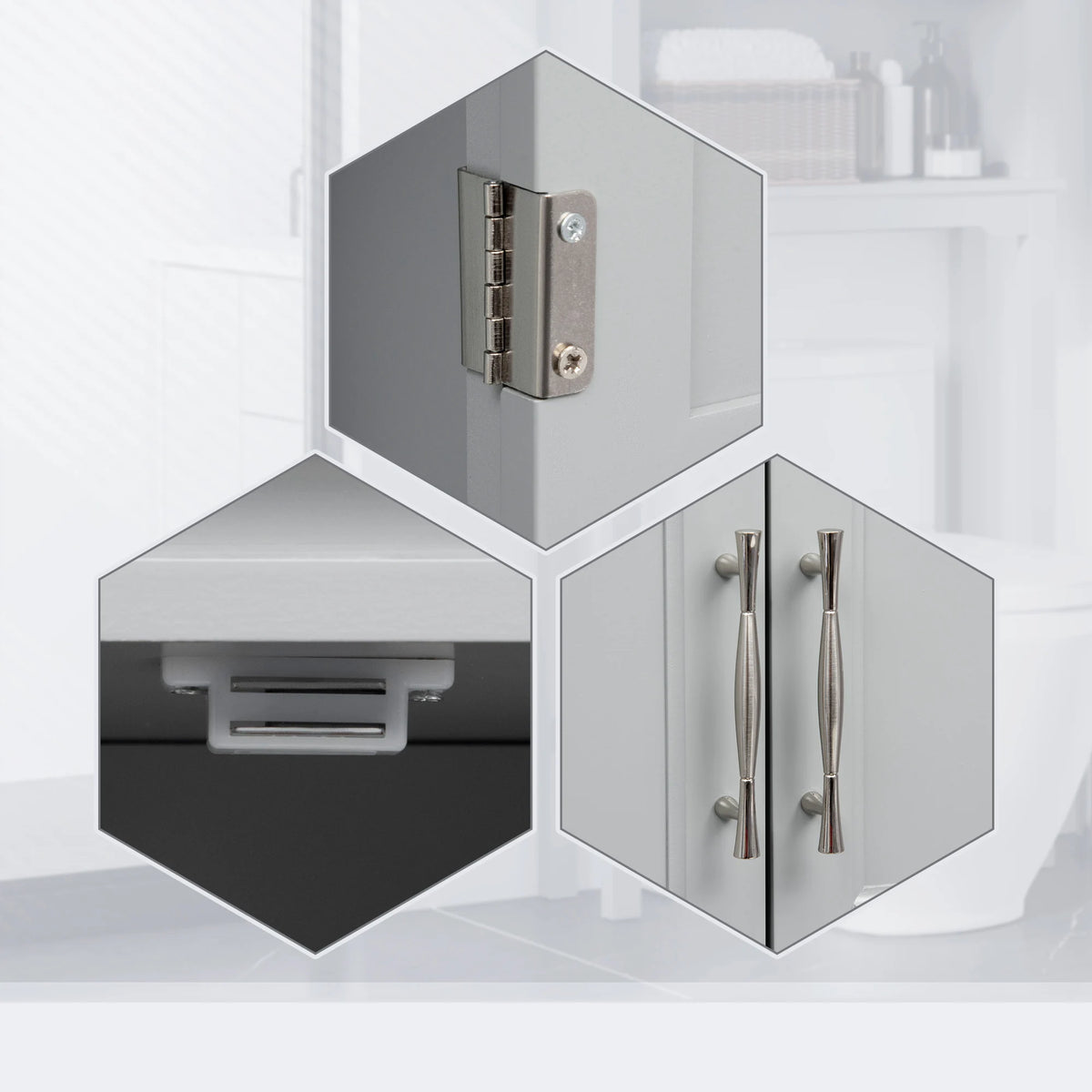 Kleankin Modern over the Toilet Storage Cabinet, Double Door Bathroom Organizer with Inner Adjustable Shelf and Open Shelf, Grey