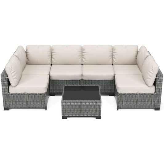 HiMISS Modular PE Rattan Outdoor Sectional Conversation Sofa Set