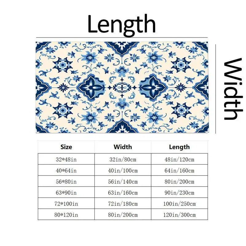 Blue and White Porcelain Floral Carpet Flooring, Traditional Oriental Style Area Rug for Living Room Bedroom Home Decor