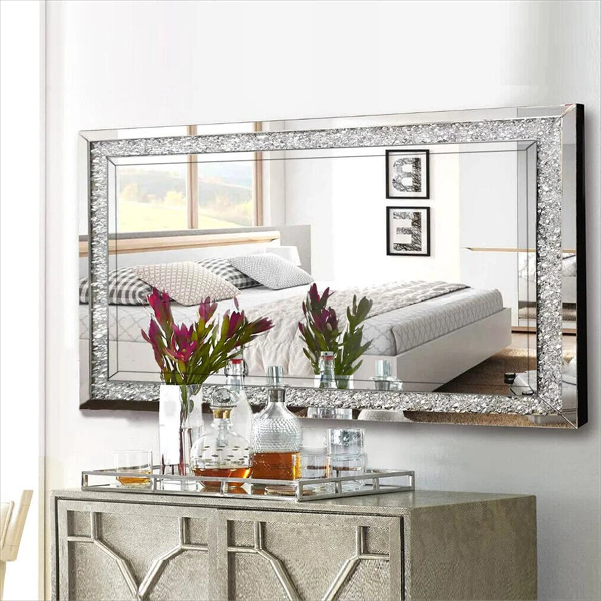 Crystal Crush Diamond Wall Mirror For Bedroom And Bathroom
