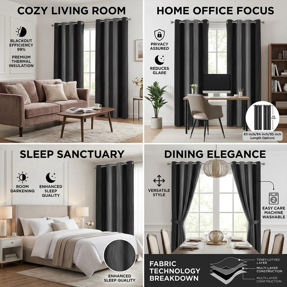 Thermal Insulated Blackout Grommet Window Curtains for Bedroom Privacy