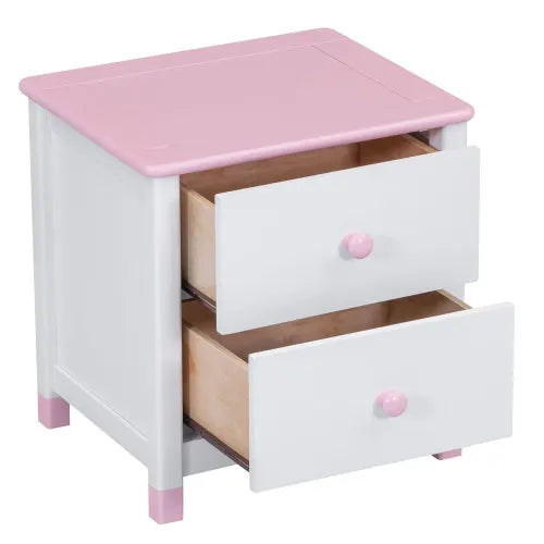 Wooden Kids Nightstand With Two Drawers For Bedroom Storage