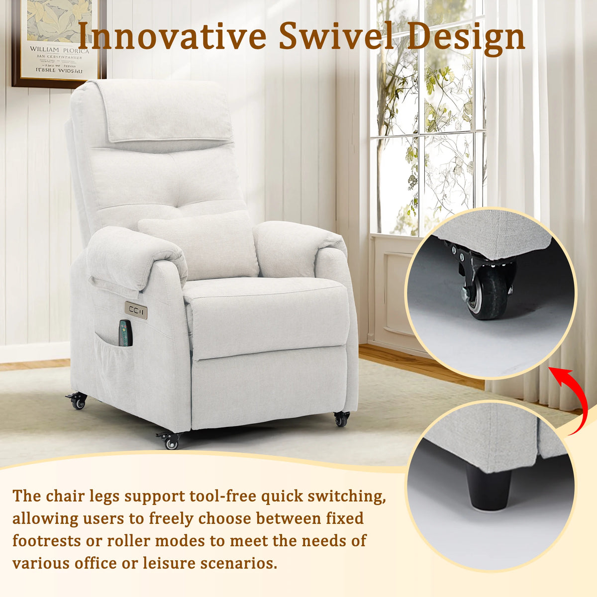 Korser Recliner Chair with Wheels and USB Ports for Home Living