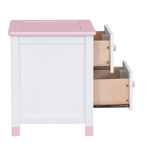 Wooden Kids Nightstand With Two Drawers For Bedroom Storage