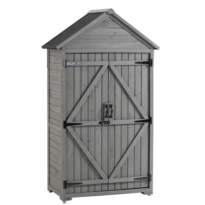 Outdoor Wooden Storage Cabinet With Removable Shelves And Latch