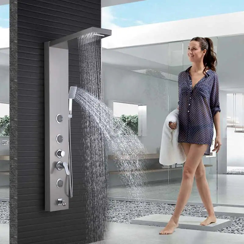 Shinesia LED Shower Panel With Massage Jets And Rainfall Faucet