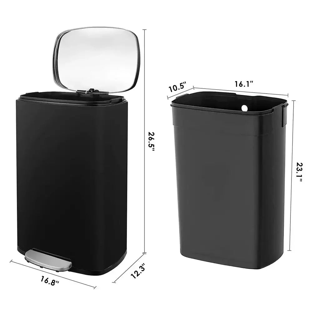 Homfa 13 Gallon (50L) Rectangular Trash Can Stainless Steel Kitchen Garbage Can W/ Lid Black