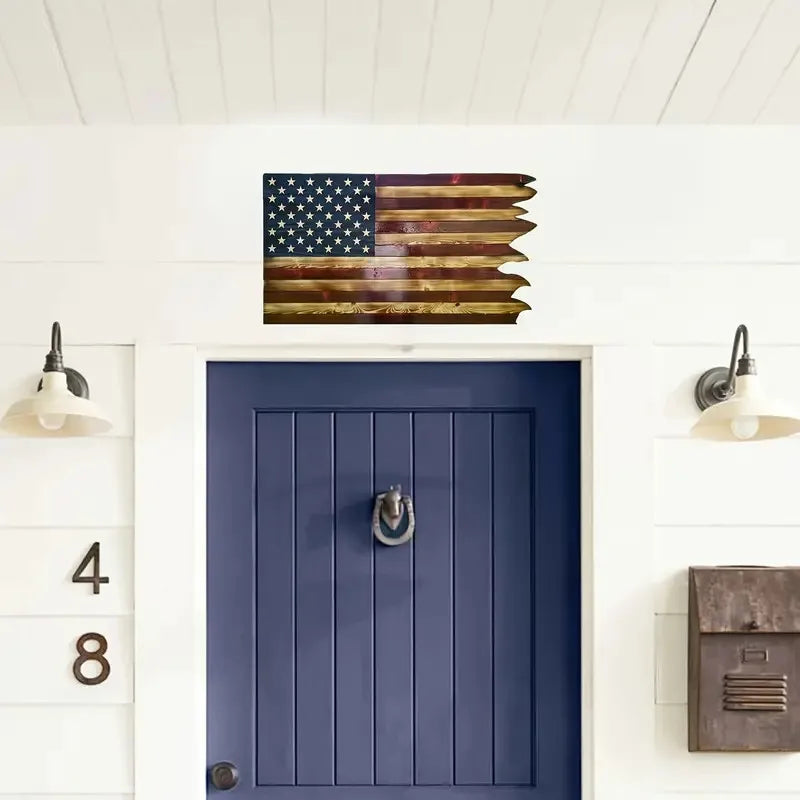 American Wavy Flag Wooden Independence Day Home Decoration Gift 񟿿