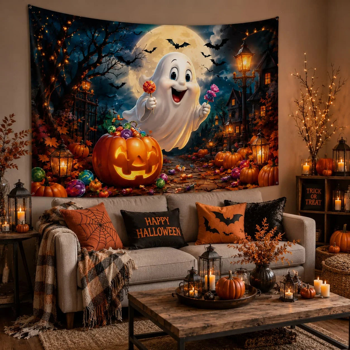 Halloween Ghost Pumpkin Door Banner for Candy Hunt Party Decor